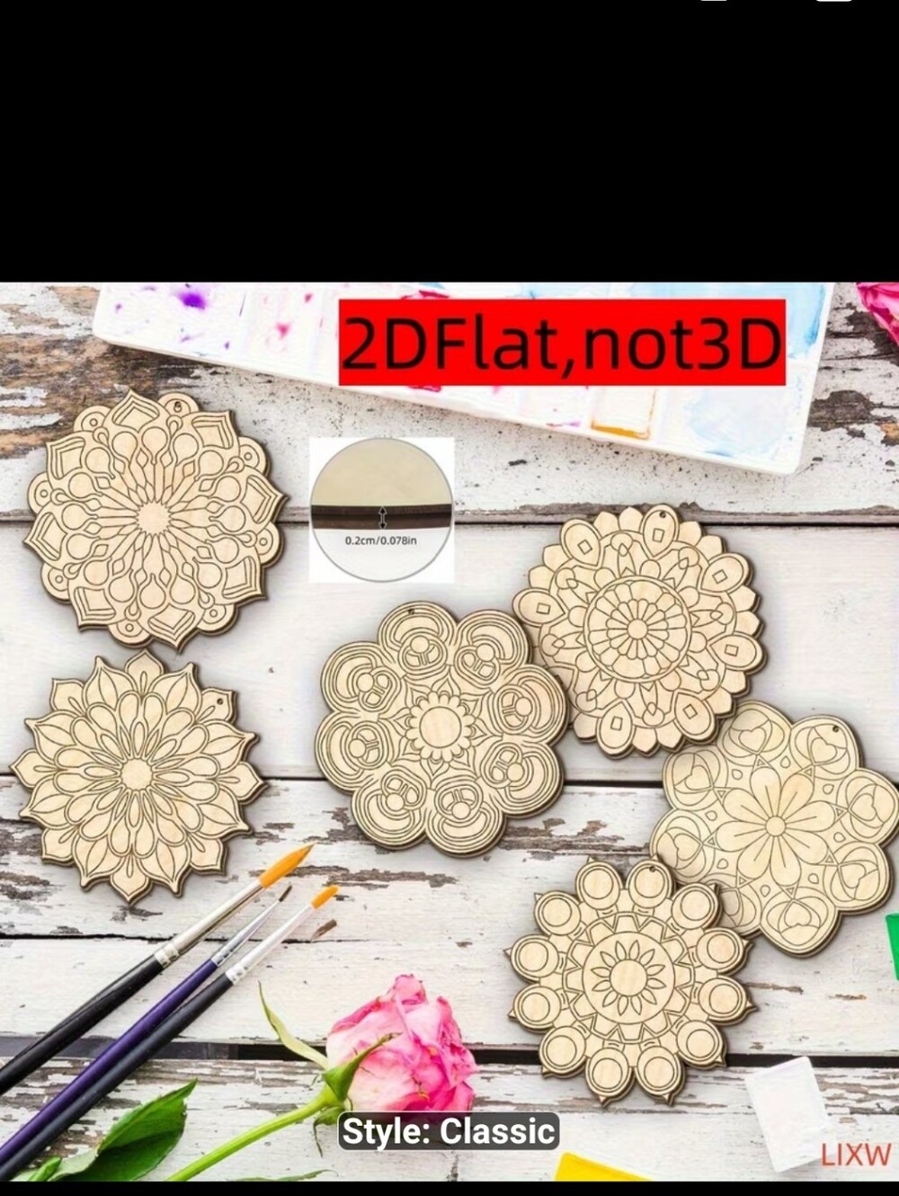 New Paint your own Floral Wood Coaster Set #1653-923
